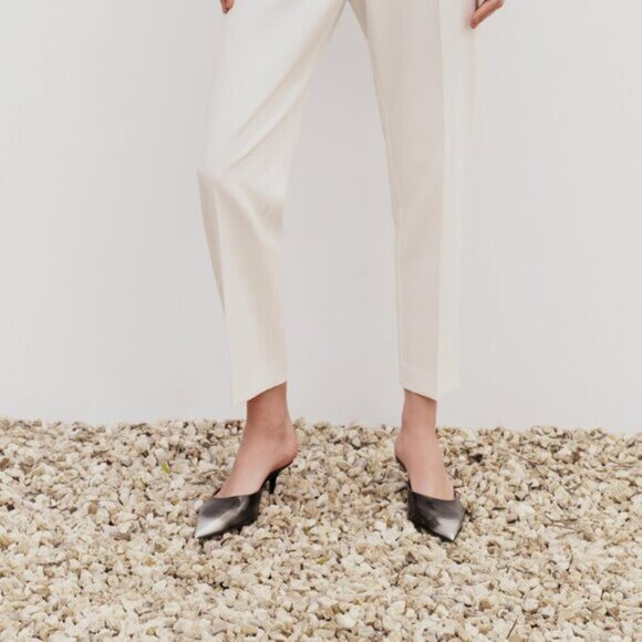 NEW Zara Women's BUTTONED STRAIGHT LEG PANTS White - Picture 4 of 11